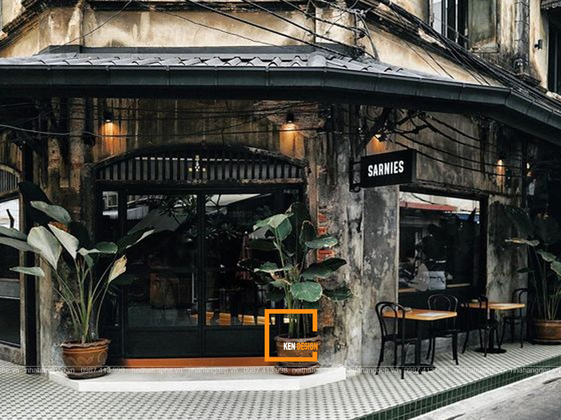 Thiết kế quán cafe phong cách Rustic hai mặt tiền